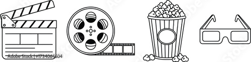 Vector art of movie time and cinema equipment set