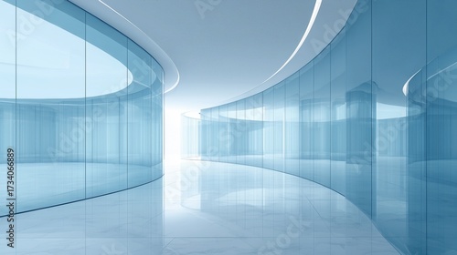 A large, empty room with a blue ceiling and white walls