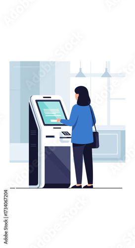 Person interacting with a digital kiosk in a modern setting.