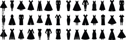 Elegant Women’s Dress Silhouettes Collection Featuring Diverse Fashion Styles, Sleeve Variations, and Modern Outfit Cuts for Trendy Design Inspiration