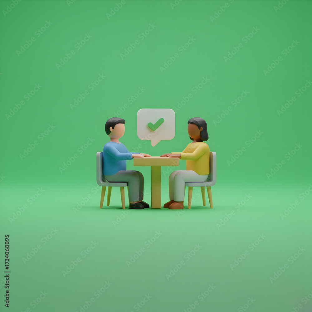 Fototapeta premium Successful Interview or Agreement: 3D Illustration of Positive Discussion