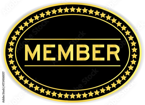 Black and gold color oval label sticker with word member on white background
