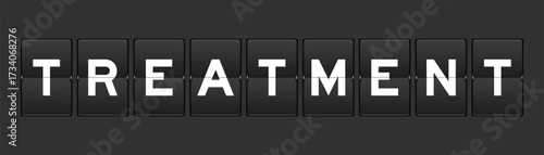 Black color analog flip board with word treatment on gray background