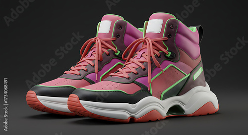 High-top futuristic sneakers mockup, urban fashion style, isolated on transparent background