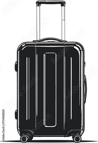 Hard-shell suitcase vector with spinner wheels, telescopic handle, and glossy finish for travel, packing, and luggage themes