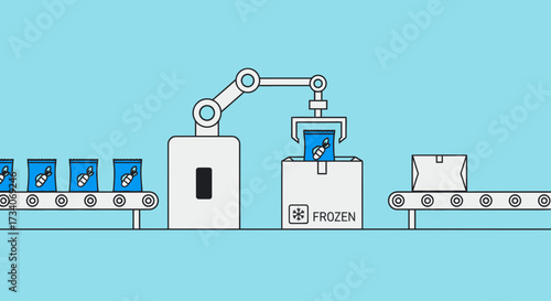 Robotic arm on an assembly line packaging products.