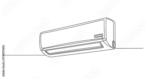 Continuous one-line drawing of an indoor air conditioner. Air conditioner one-line art vector illustration.