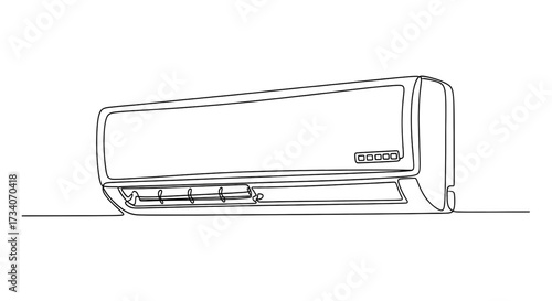 Continuous one-line drawing of an indoor air conditioner. Air conditioner one-line art vector illustration.
