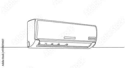Continuous one-line drawing of an indoor air conditioner. Air conditioner one-line art vector illustration.