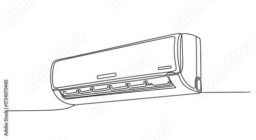 Continuous one-line drawing of an indoor air conditioner. Air conditioner one-line art vector illustration.