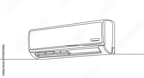 Continuous one-line drawing of an indoor air conditioner. Air conditioner one-line art vector illustration.