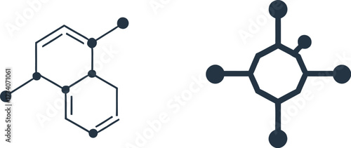 Organic chemistry vector with stylized molecular structures including aromatic rings and cyclohexane for science education