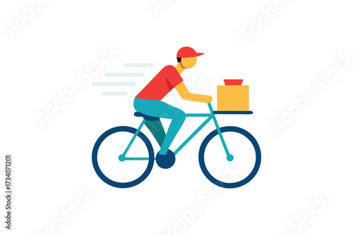 Delivery man riding bicycle with package isolated on white background courier service delivering food or goods by bike
