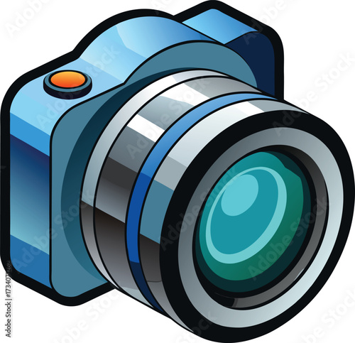 Blue digital camera with orange button and teal icon isolated on white transparent background vector eps png jpg business people clipping path cutout 2025 2026 4k full hd poster banner label download