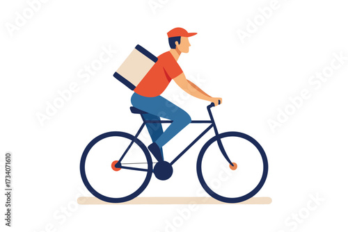 Delivery man riding bicycle with package isolated on white background courier service delivering food or goods by bike