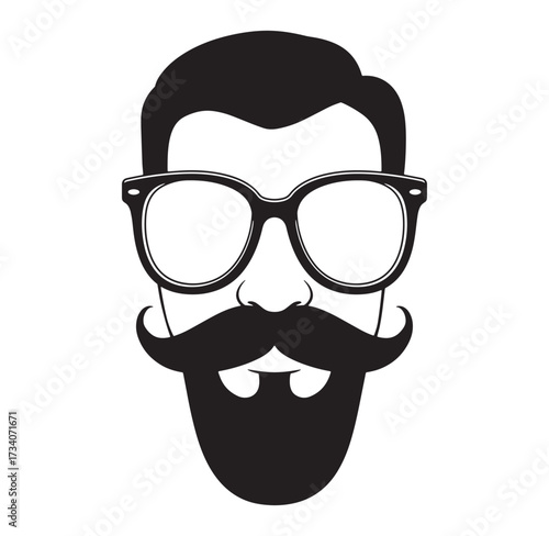 A stylish vector illustration featuring a hipster man with beard mustache and glasses