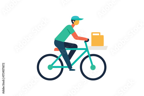 Delivery man riding bicycle with package isolated on white background courier service delivering food or goods by bike