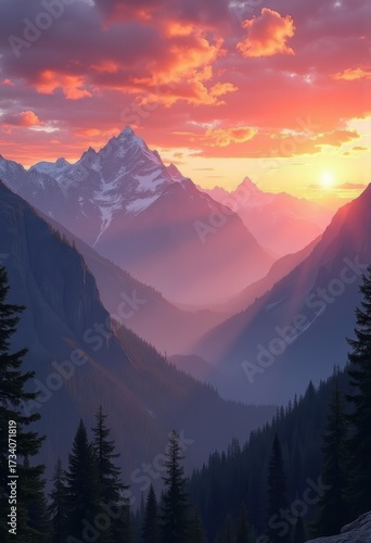 Breathtaking Majestic Mountain Landscape at Sunset with Vibrant Skies and Serene Horizons in a Picturesque Natural Setting