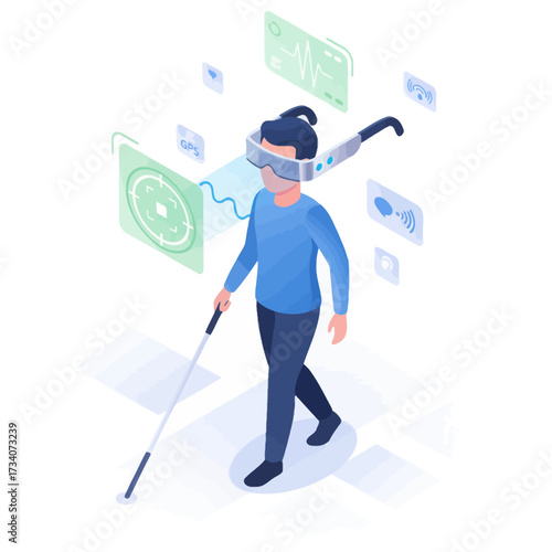 Smart wearable glasses for blind vector.ai icon for assistive technology and accessibility