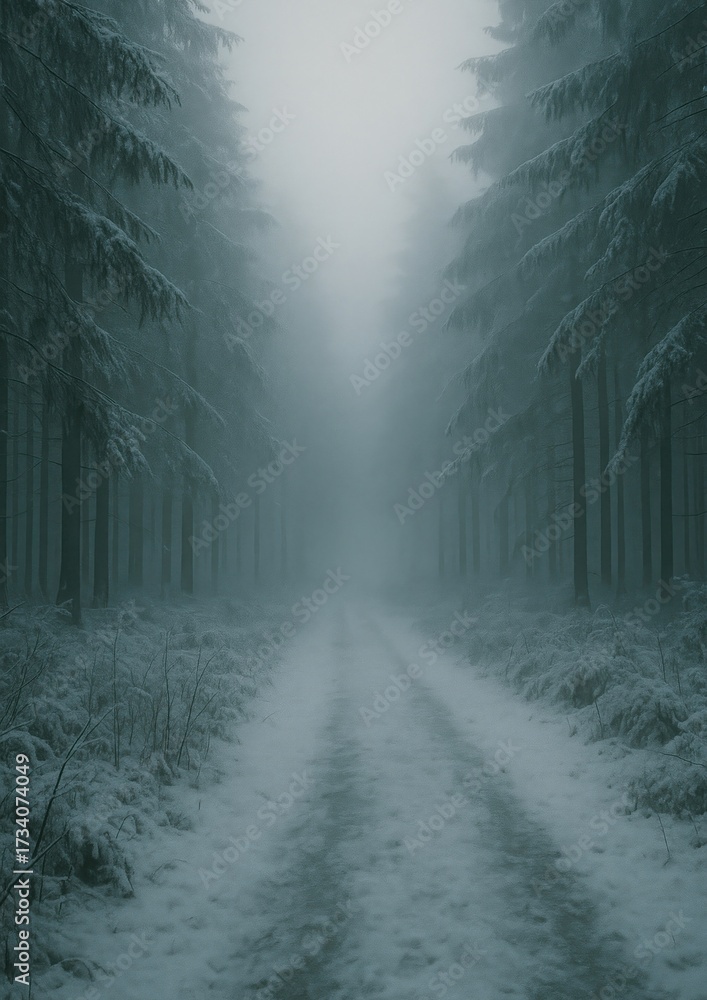 Obraz premium Misty forest path tranquility.