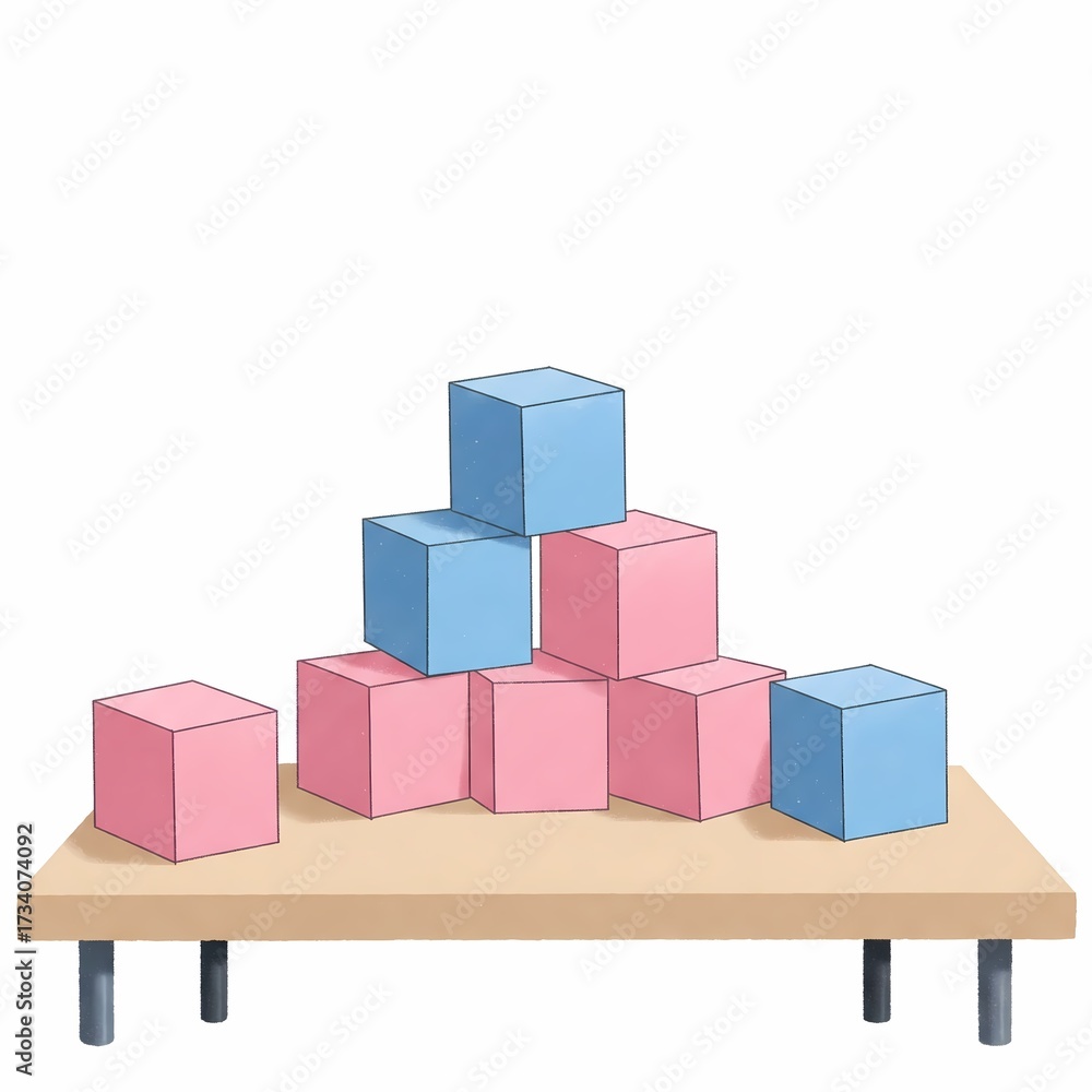 Fototapeta premium Building Blocks of Childhood: Pink and Blue Toy Cubes 