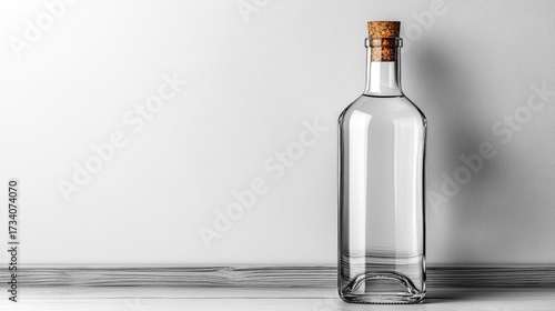 Elegant Glass Bottle with Cork Stopper on White Surface, Ready for Your Product Shot