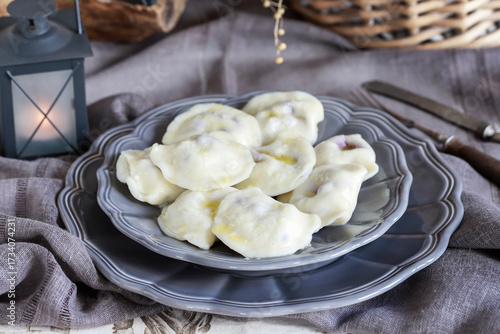 Traditional dumplings filled with blueberries.