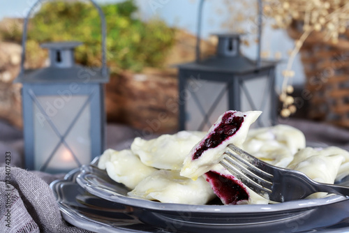 Traditional dumplings filled with blueberries.
