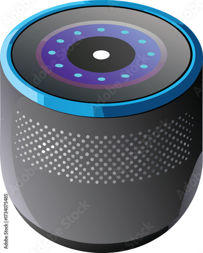 Cylindrical smart speaker with blue rim and icon isolated on white transparent background vector eps png jpg business people clipping path cutout 2025 2026 4k full hd poster banner label download