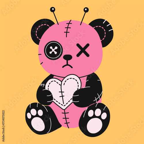 Creepy Cute Voodoo Teddy Bear Holding Heart