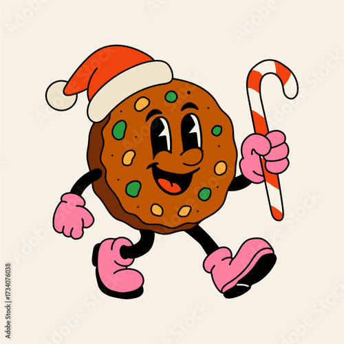 Christmas Cookie Cartoon Character with Candy Cane