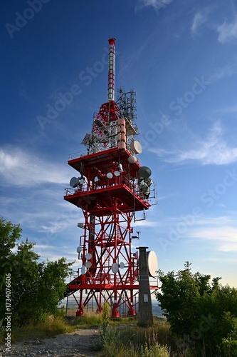 Telecommunication tower mast TV antennas wireless technology .