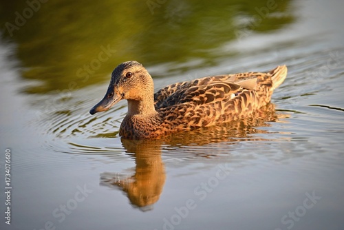 Mallard duck on the surface of the pond. Beautiful concept for animals, water and nature