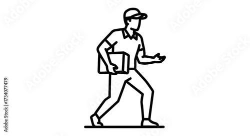 Delivery man isolated line drawing, vector illustration design. Logistics collection