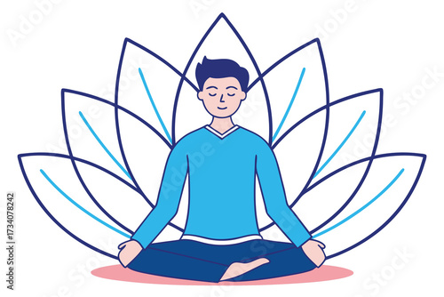 Man sitting in lotus position meditating isolated on white background mindful practice for mental health and relaxation