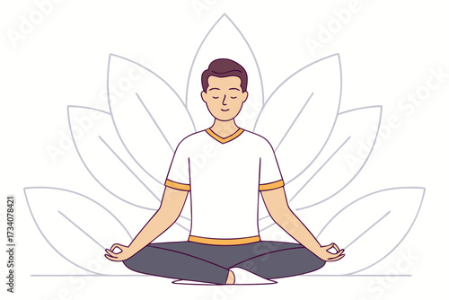 Man sitting in lotus position meditating isolated on white background mindful practice for mental health and relaxation