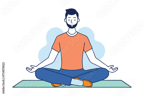 Man sitting in lotus position meditating isolated on white background mindful practice for mental health and relaxation