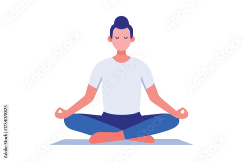 Woman meditating in lotus position isolated on white background relaxation, yoga, mindfulness, and wellness concept vector illustration