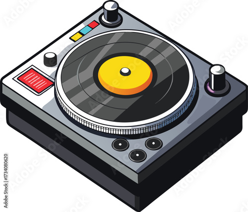 Isometric turntable with vinyl record and icon isolated on white transparent background vector eps png jpg business people clipping path cutout 2025 2026 4k full hd poster banner label download