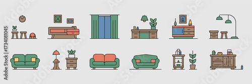 Set of Halloween Vector Icons: Pumpkin, Ghost, Bat, Skull, Witch, Spider, and Candy Symbols – Spooky Cartoon Illustrations for Holiday Design, Party Decor, and Invitations