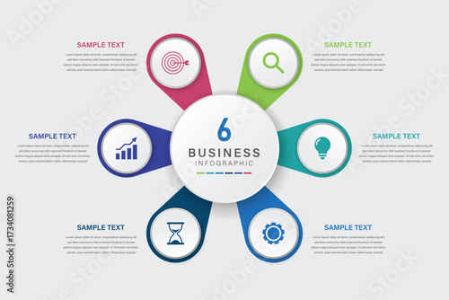 Business Infographic Circle Diagram with 6 Segments and Icons