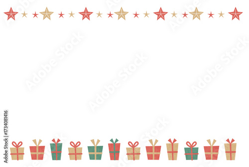 クリスマスの星とプレゼントのかわいいベクターイラストフレーム