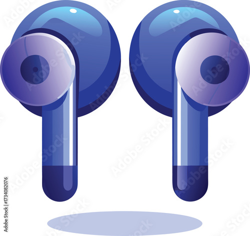Two blue wireless earbuds with purple accents icon isolated on white transparent background vector eps png jpg business people clipping path cutout 2025 2026 4k full hd poster banner label download