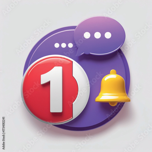 A modern notification icon featuring a bright red circular badge with a bold white number 1