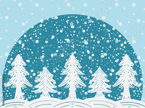 クリスマスのカード　雪の降る満月の聖夜イラスト　寒い冬のデザイン