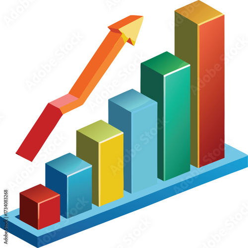 3 D bar graph with upward trending arrow red icon isolated on white transparent background vector eps png jpg business people clipping path cutout 2025 2026 4k full hd poster banner label download