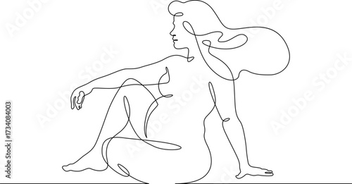 Continuous one line drawing Beautiful pregnant woman. Woman with belly. Pregnancy. Line art.One continuous line isolated illustration.Not AI.