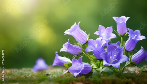 Blooming Bellflower Or Campanula Medium Or Canterbury Bells Or Cup And Saucer Flowers With Green Background