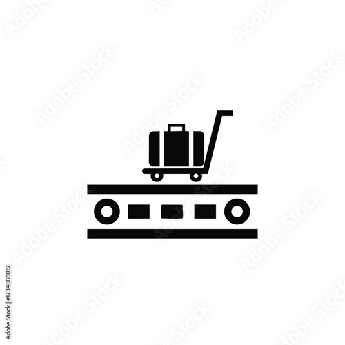 Luggage and shopping cart representing travel, transportation, and baggage handling in a simple black and white style