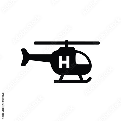 Silhouette of a helicopter with a prominent tail rotor and cockpit, symbolizing aviation and aerial transportation technology